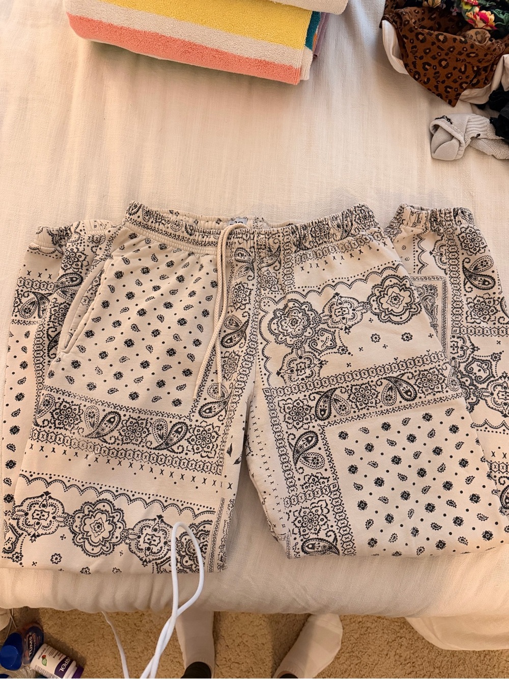 BDG Cream Bandana-Print Drawstring Athletic Shorts